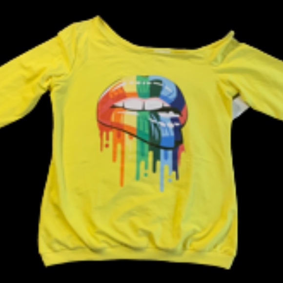 MagicMK Women's Shirts Rainbow Mouth Lips Off the Shoulder - Picture 8 of 13